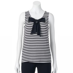 Black and White Striped Sleeveless Blouse w/ Bow